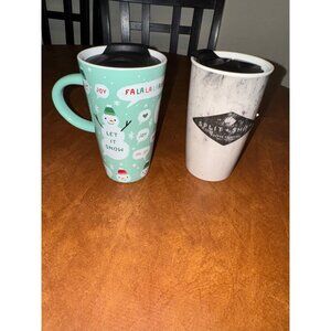 Kong Ceramic Travel Mug Set With Lids 16oz & 12oz  Split Skis Hotel & Holiday Sn